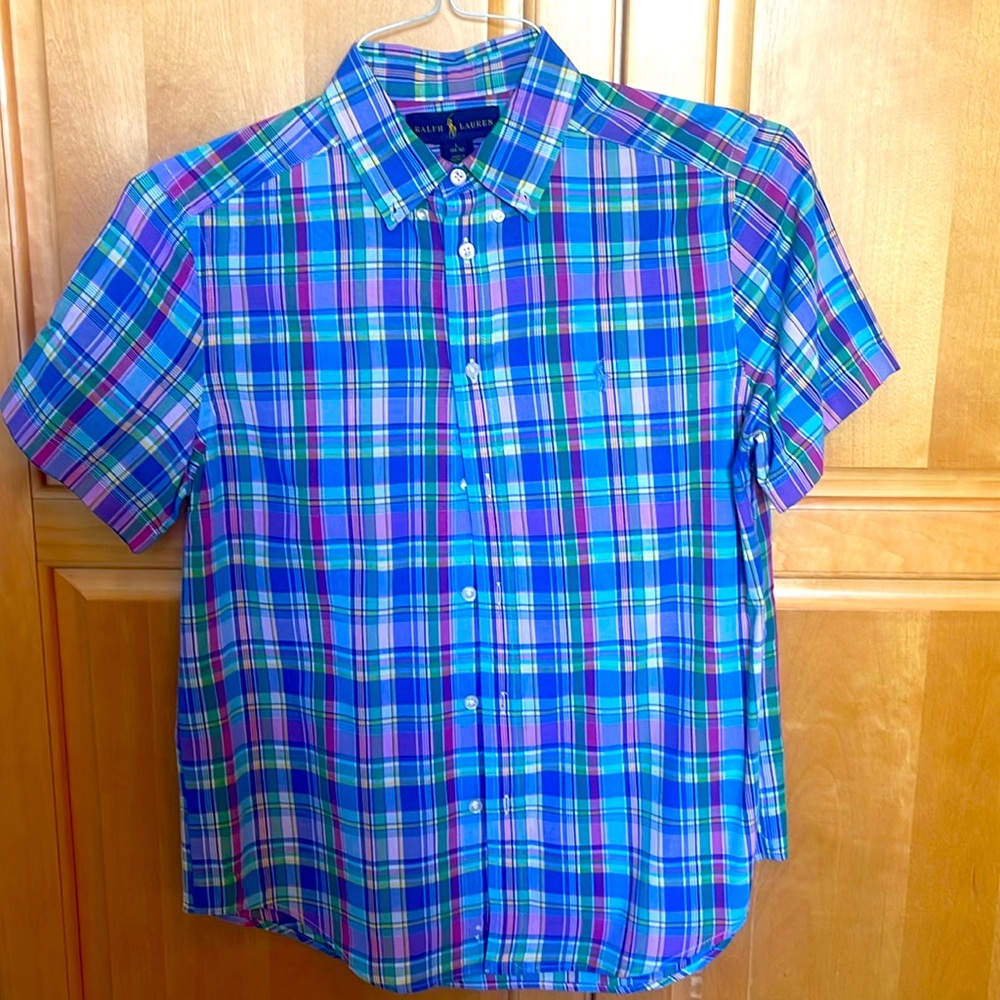 Boys’ Polo Ralph Lauren Plaid Button-Up Short-Sleeved Shirt Sz L